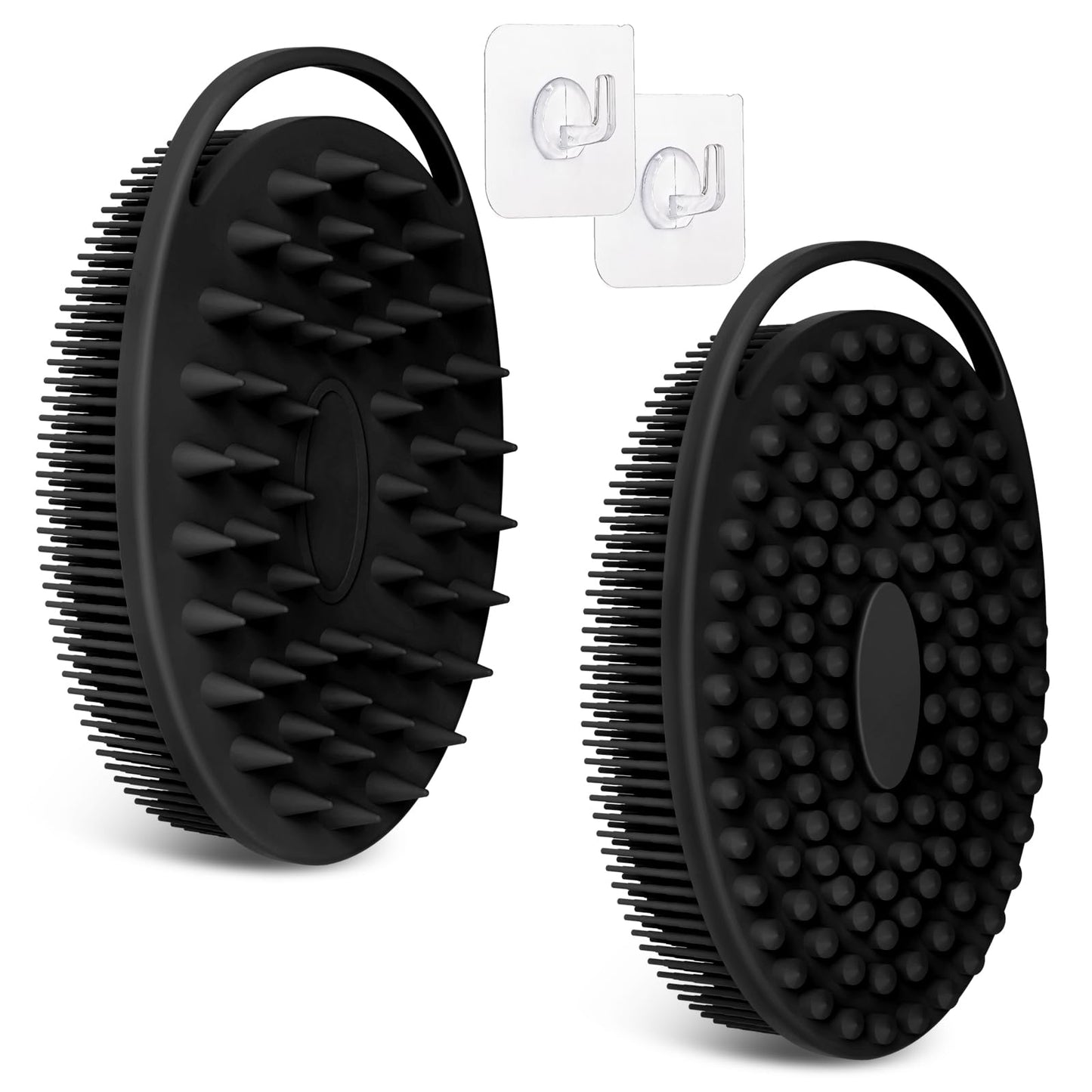 GEENOA Soft Silicone Body Scrubber 2PCS, 2-in-1 Bath & Shampoo Brush with Dual-Side Usage, Hygienic Silicone Loofah Shower Scrubber for Gentle Exfoliating & Good Lathering(Blackx2)