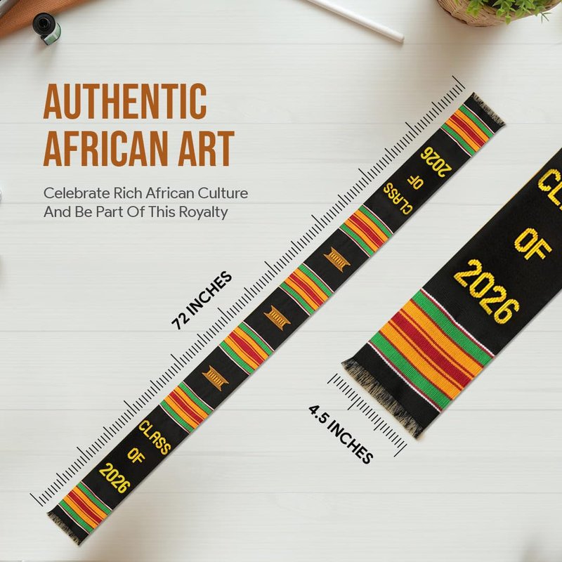 Kente Queens Stole Class of 2026 | Graduation Stole | Black Graduation African Sash | Bold Patterns and Vibrant Colors 72" x 4.5"