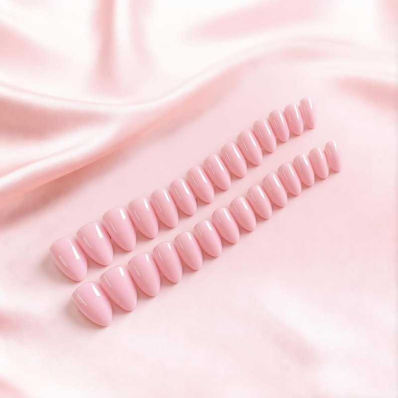 Baby Pink Press On Nails Short Almond, Bright Pink Fake Nails with Glue, Neutral Glossy Stiletto Stick Glue on Nails Kit for Women, Reusable UV Finish Acrylic False Nail Set, 30 Pcs