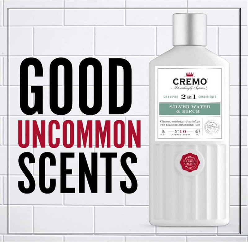 Cremo Barber Grade Silver Water & Birch 2-in-1 Shampoo & Conditioner, 16 Fl Oz (2-Pack)