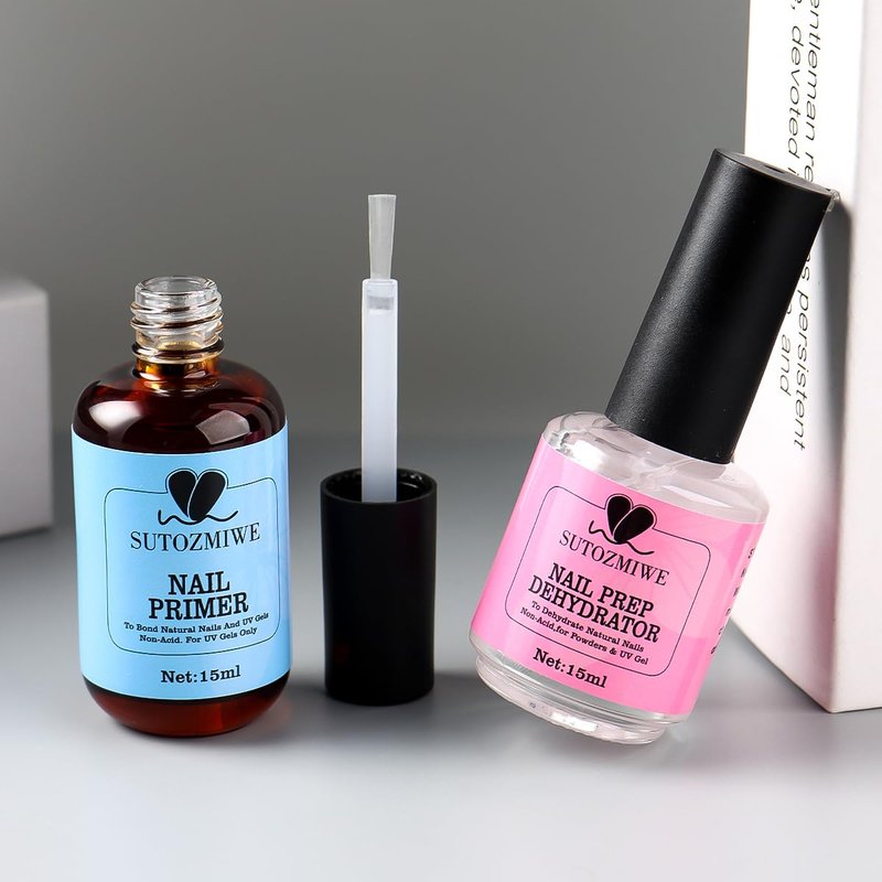 15 ml Nail Dehydrator and Primer Set, Acid Free Natural Prep Dehydrate & Bond Primer, Professional Nail Prep Kit for Acrylic Nails Gel Polish Manicure Nails Supplies Fast Dry