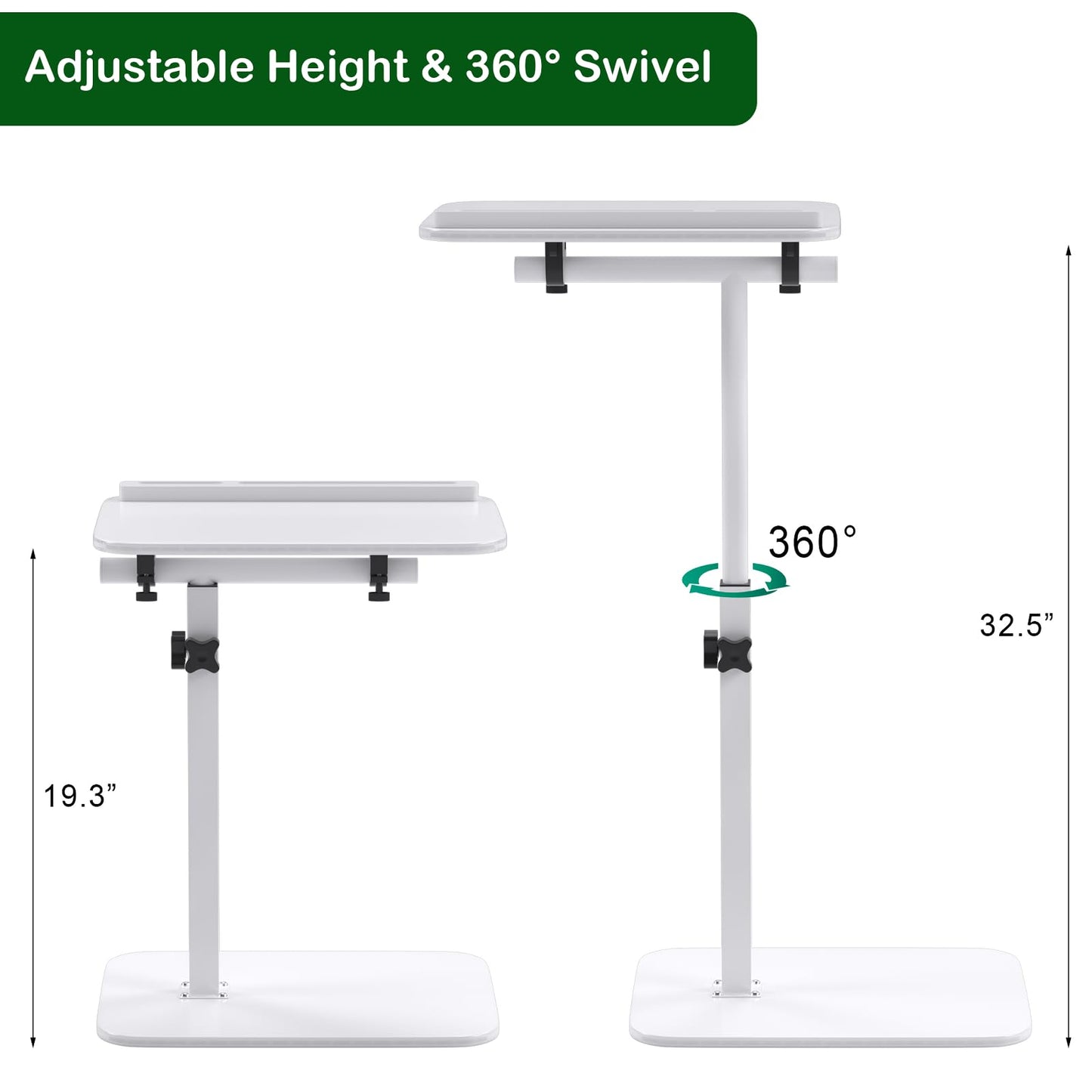 promitop Adjustable End Table for Couch, 360° Swivel C Shaped Side Table with Height Adjustment, Small Sofa & Bedside Table for Living Room & Bedroom, TV Tray Alternative, Space Saving, Gift for Home