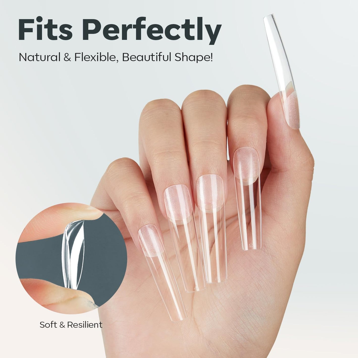 XXL Long Square Nail Tips - Pre-shaped Soft Gel Fake Nails for DIY Manicure | 216 PCS, 12 Sizes