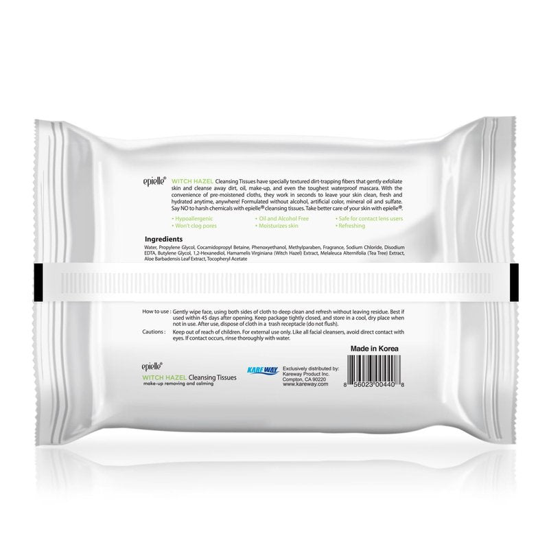 Epielle Witch Hazel Makeup Remover Wipes, Gentle Daily Facial Cleanser Towelettes, Remove Dirt, Oil & Waterproof Mascara, Stocking Stuffers, 30 Count (Pack of 6)