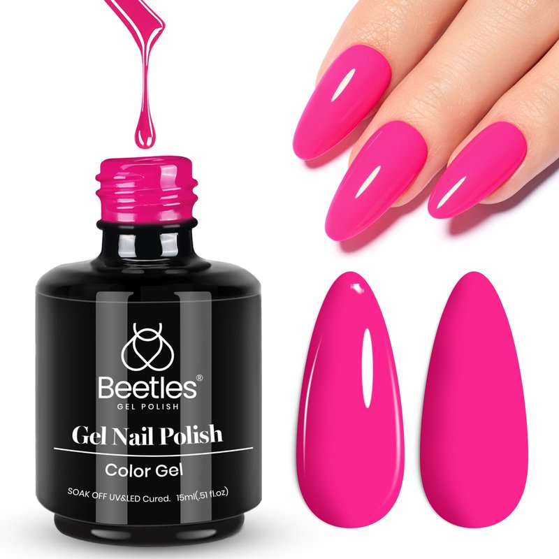Beetles Pink Gel Nail Polish - Year 2 Kilo Hot Pink Gel Polish, 15ML/0.51Fl Oz Neon Color, Soak Off UV LED Lamp Nail Art, Long-Lasting Manicure Salon DIY Home Summer Nails