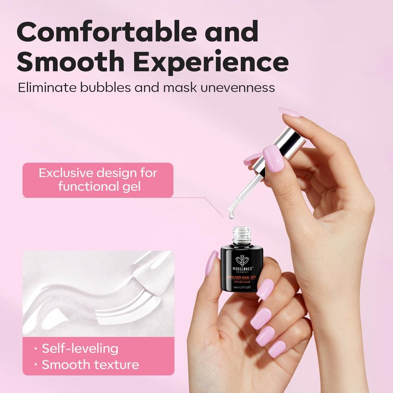 Modelones Base Coat Builder Nail Gel - 8-in-One Clear & Baby Pink Rubber Polish | 10ml Apex Strengthener