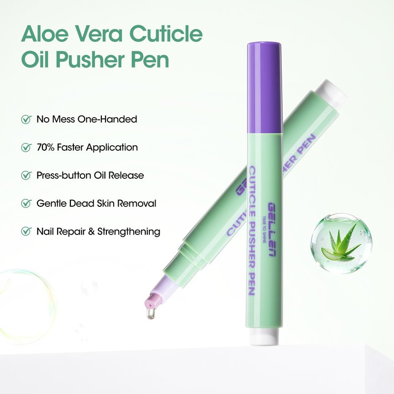 Gellen 6ml Ceramic Cuticle Oil Pusher Pen, Cuticle Remover & Cuticle Oil Pen, Nail Care Pen for Hangnails & Damaged Nails, Gentle Cuticle Pusher Tool for Beginners, Aloe Vera Scent