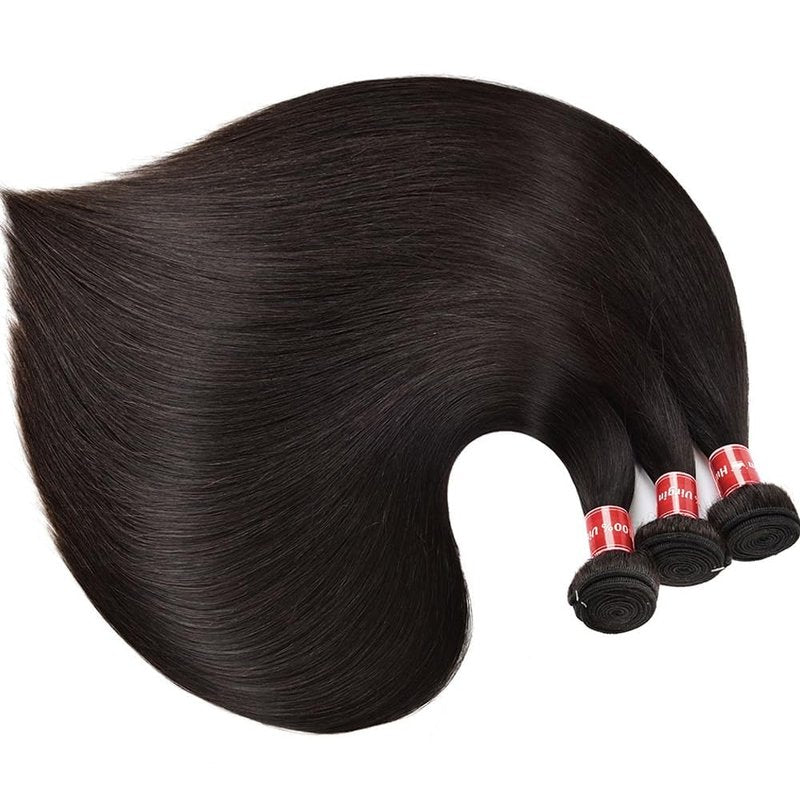 Oshiney Human Hair Bundles Straight 26-30 Inch 100% Unprocessed Brazilian Virgin Hair Weave 3 Bundles Silky Black Hair for Black Women