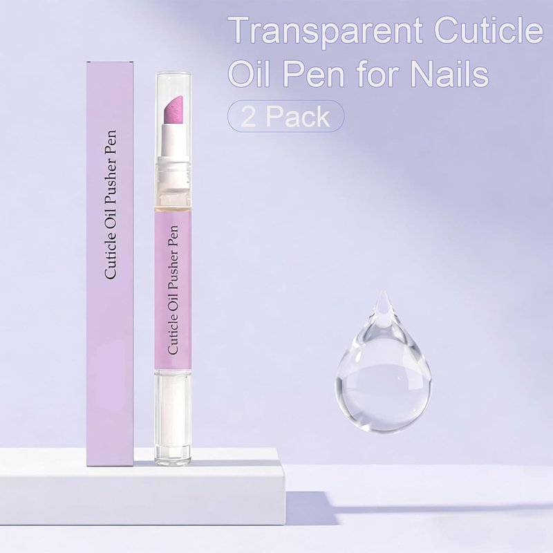 Cuticle Oil Pen for Nails - Moisturizing & Strengthening Formula | 2 Pack with Pusher, Transparent Bottle