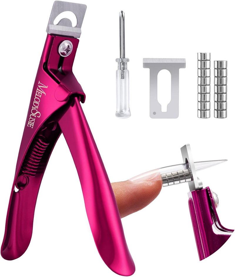 MelodySusie Acrylic Nail Clippers - Professional Adjustable Stainless Trimmer with 15pcs Magnet Sizers | Plum Color