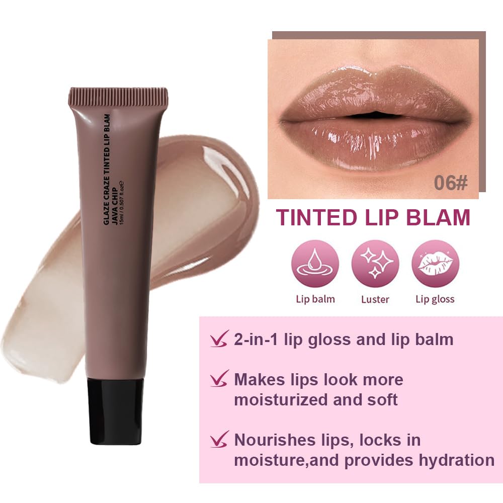 Summer Lip Butter Lip Balm Glow Reviver Lip Gloss, Melting Lip Serum, Ultra-Hydrating Natural Vegan Lip Balm, Sheer-Tinted Shine & Hydration, Soothes & Softens Dry Lips (Nude Brown)