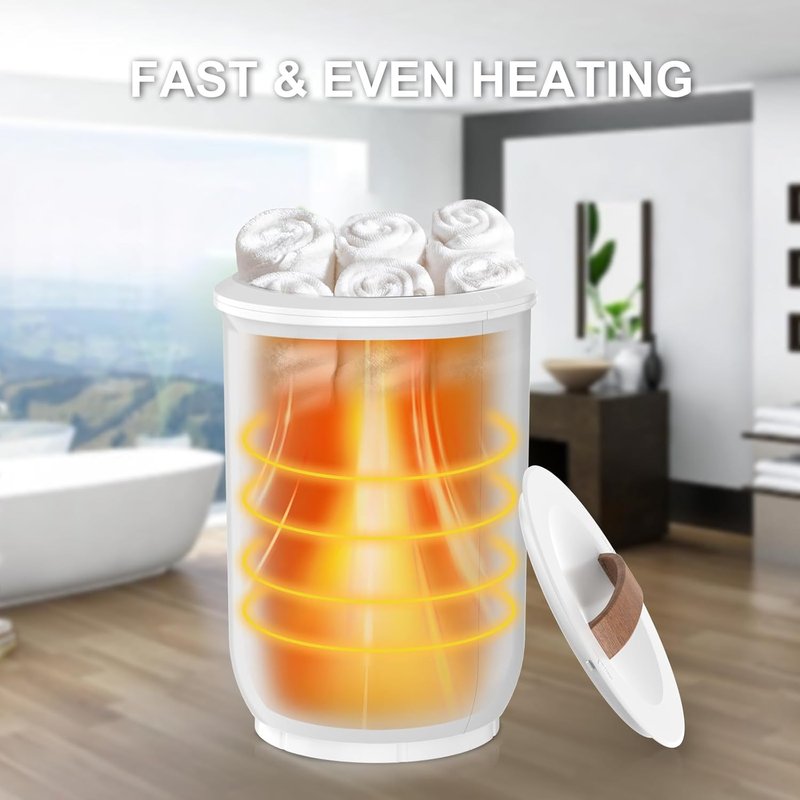 FLYHIT Large Towel Warmer - Heated Bucket with Wood Handle, Auto Shut Off | Fits Two 40"x70" Towels, White