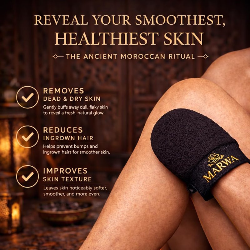Moroccan Kessa Exfoliating Glove Rough – Deep Hammam Body Scrub Mitt by Dar Marwa – Dead Skin & Callus Remover – Heavy Duty – Made in Morocco