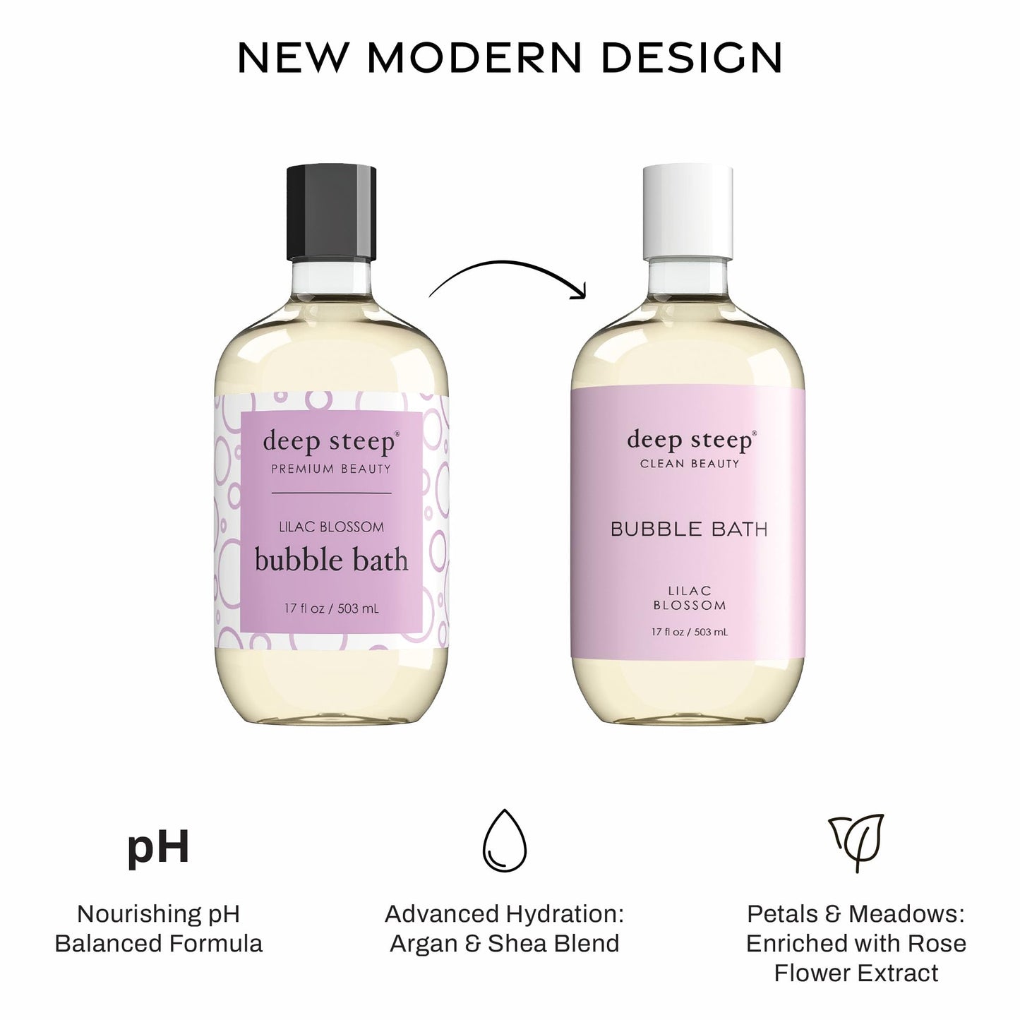Deep Steep Lilac Blossom Bubble Bath for Women, Hypoallergenic, Clinically Tested, Clean Formula for Sensitive Skin, Sulfate-Free, 17 fl oz Bottle, Essential Bath Accessories