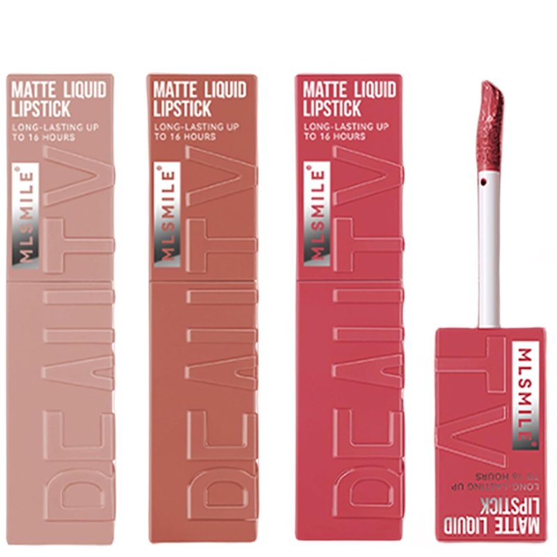 3 Colors Matte Liquid Lipstick Set,Velvet Smooth Nude Lip Gloss,Waterproof Moisturizing Long Lasting Highly Pigmented Matte Lip Stain with Gift Box (A)