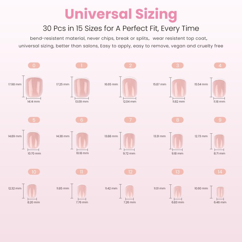 Nail Reformation Press On Nails, She’s a Natural | Short Square Fake Nails in White French Tip on Nude Base in a Glossy Finish, Reusable Stick On Nails in 15 Sizes - 30 False Nail Kit for Women Gifts