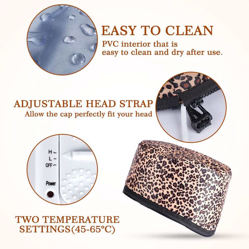 Skiennix Electric Hair Cap - Thermal Treatment Hat with Dual Temperature Control | Leopard Print