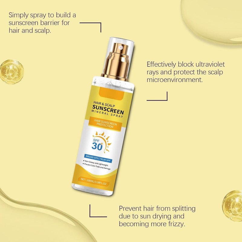 Hair & Scalp Sunscreen Spray SPF 30 - Color-Safe UV Protection for Dyed Hair | Weightless Coconut Enriched Shield (1)