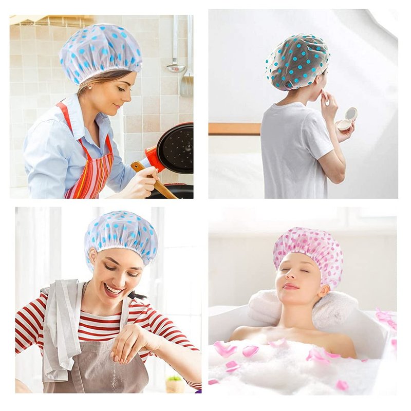 Large Shower Caps, 3 Pcs Waterproof Bath Caps Plastic Reusable Shower Caps Elastic Band Bath Hair Hat for Women Ladies