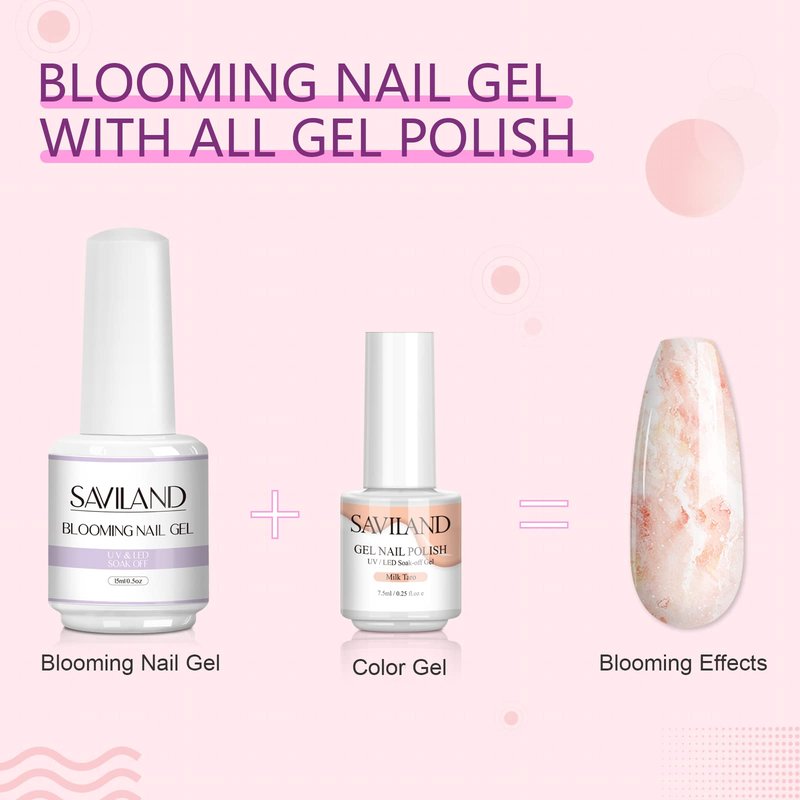 SAVILAND Blooming Gel: Clear Booming Gel Nail Polish Nails Blossom for Spreading Effect Marble Nail Polish Flower Watercolor Nails Art Design Manicure Salon Home DIY