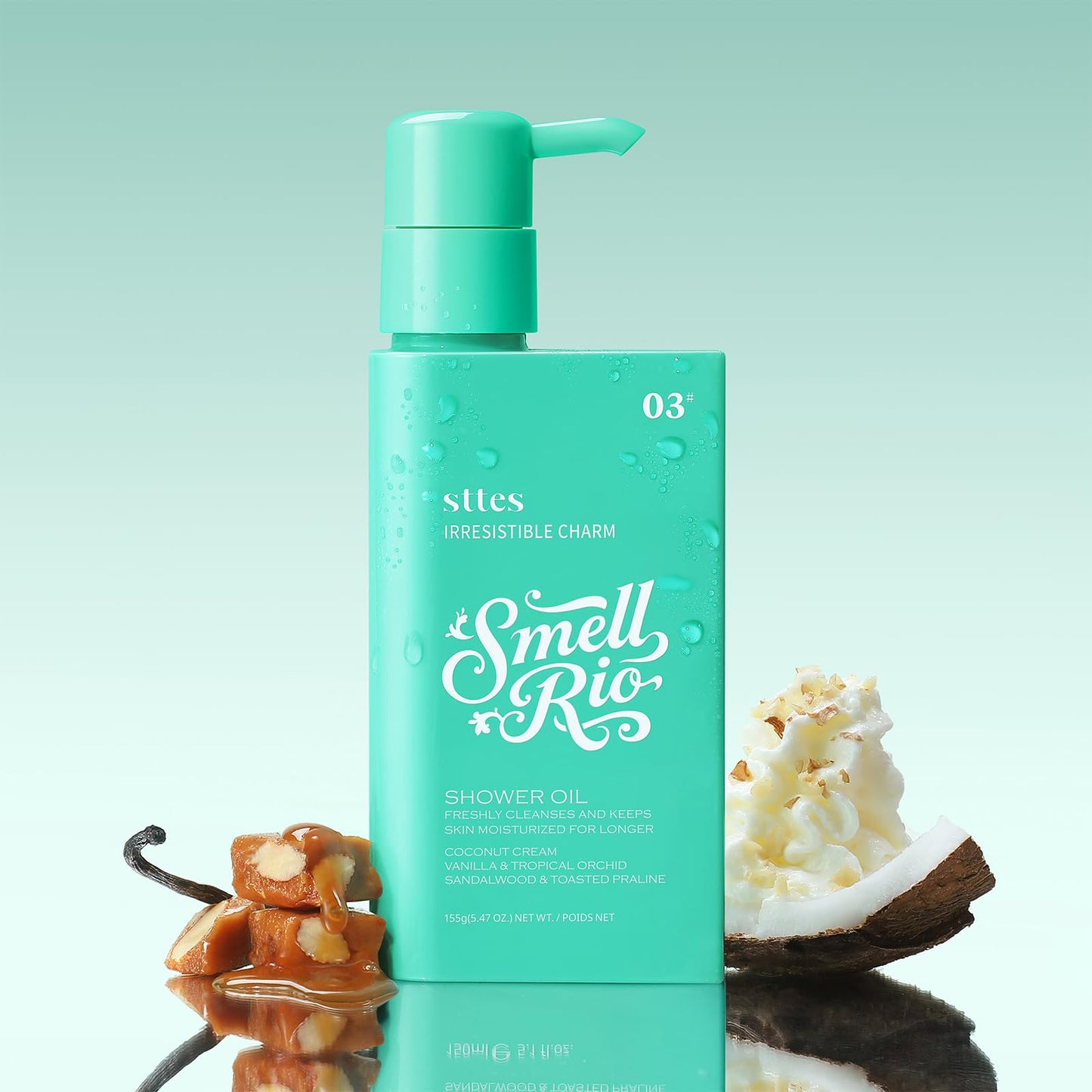 Sttes Smell Rio Shower Oil 03# (Irresistible Charm) 5.47 oz – Moisturizing Body Wash with Coconut Cream, Vanilla & Tropical Orchid Scent, Natural Plant Oils, No Mineral Oil, Parabens or Phthalates