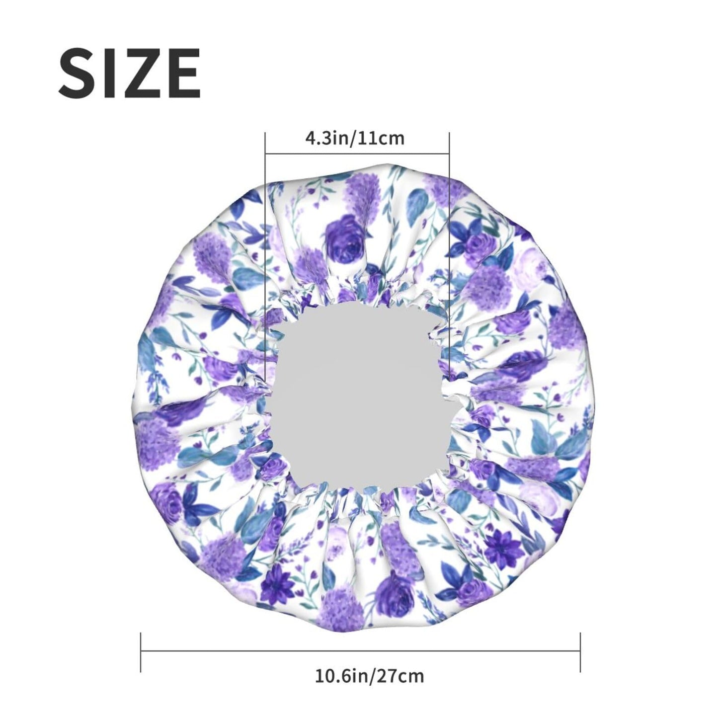 Violet Purple Rose Shower Cap For Women Adjustable Double Waterproof Layers Bathing Shower Hat Hair Protection Reusable Ladies Spa Salon Shower Hat