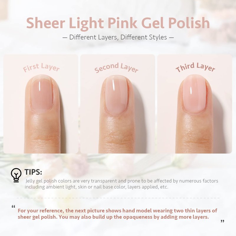 GAOY Gel Nail Polish - Sheer Light Pink 16ml | Translucent Milky White Peach UV Cure for DIY Manicure