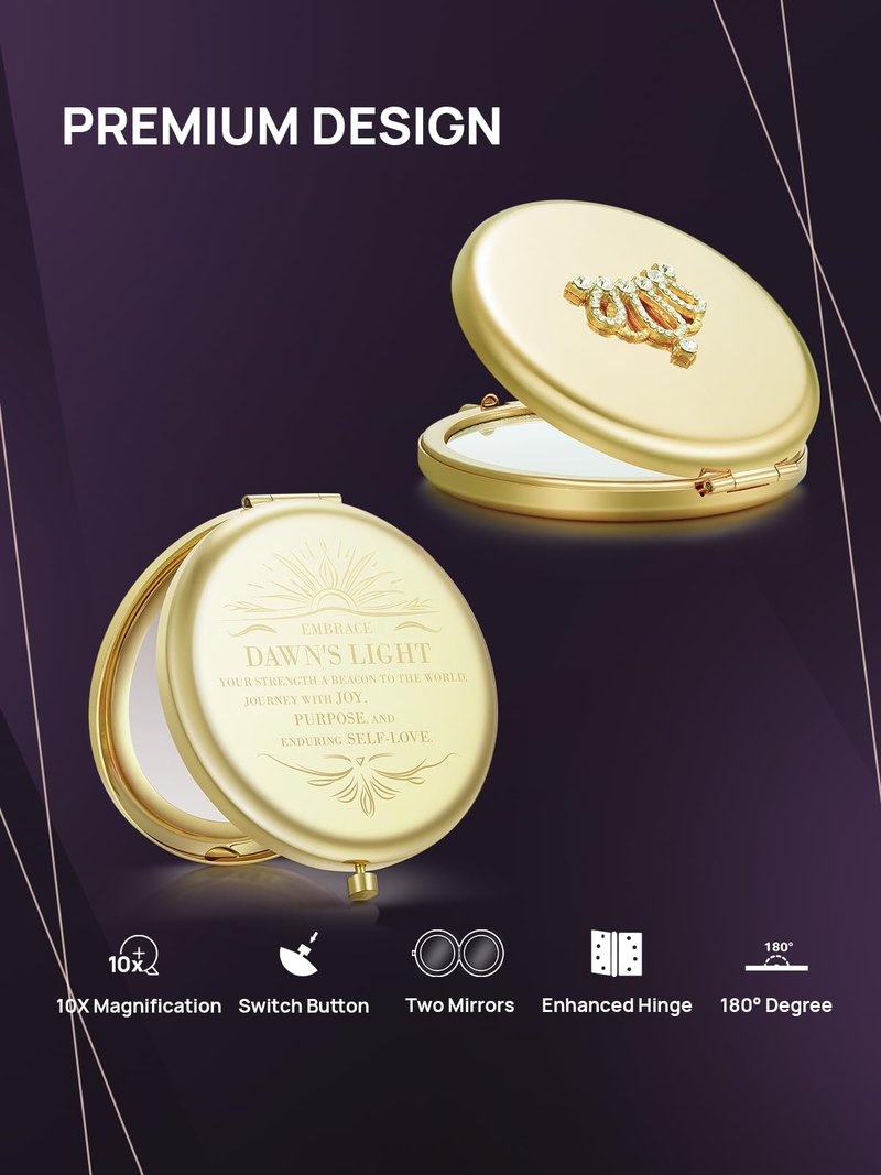 OMIRO 1X/10X Magnifying Compact Mirror, Small Crown Engraved Pocket Makeup Mirror Gift for Her Women Mom (Gold)