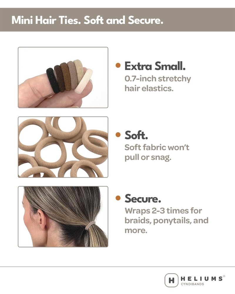 Extra Small Hair Ties No Damage | Black Mini 0.7 Inch Soft Seamless Bands for Kids - 40 Count