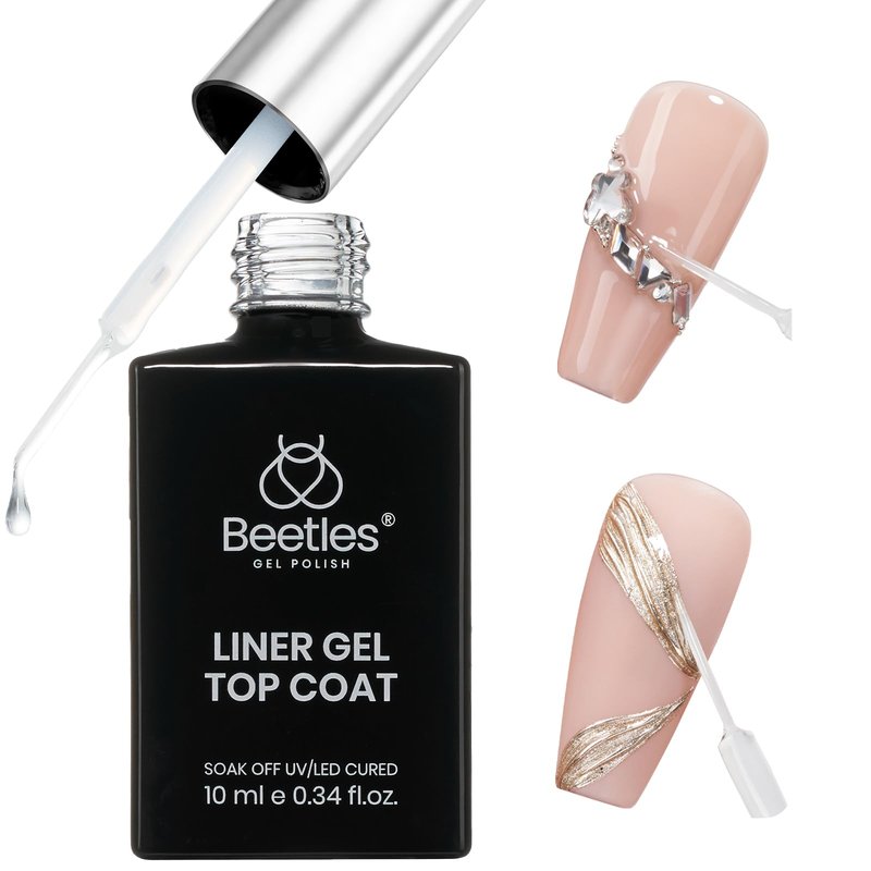 Beetles Liner Gel Top Coat - Decoration Sealing Nail Gel with Fine Brush for Detailed Designs, Strong Adhesion for Mirror Chrome Powder, Rhinestones & Gap Filling UV Light Cure