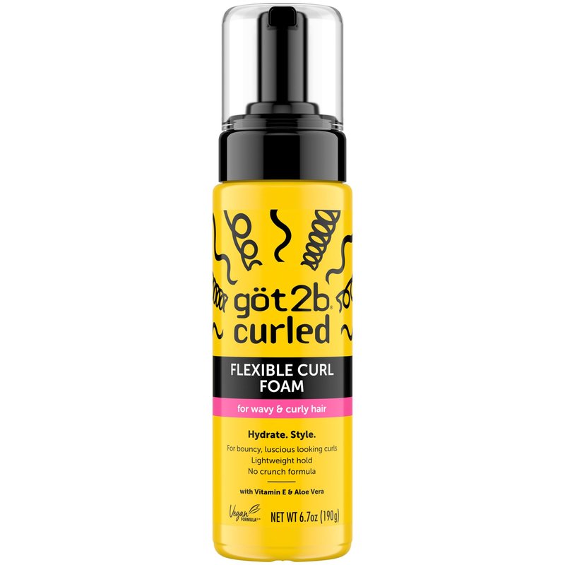 Got2B Curled Flexible Curl Foam, 6.7 Fl Oz, Hair Mousse for Frizz Control and Heat Protection, Lightweight Hold, No-Crunch Definition for Wavy & Curly Hair Styling, Aloe Vera & Vitamin E Infused