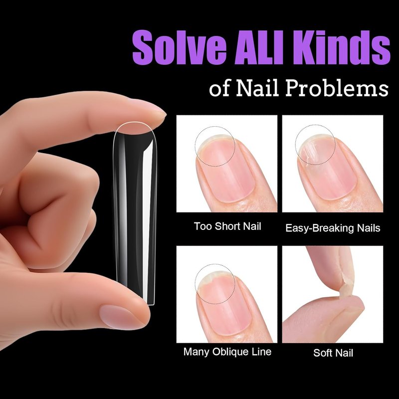 Long Square Nail Tips, 240Pcs Full Cover Soft Gel Nail Tips Pre-Etched 3XL Square Clear Acrylic False Nail Fake Nail Extension Press On for Salon Home DIY 12 Sizes