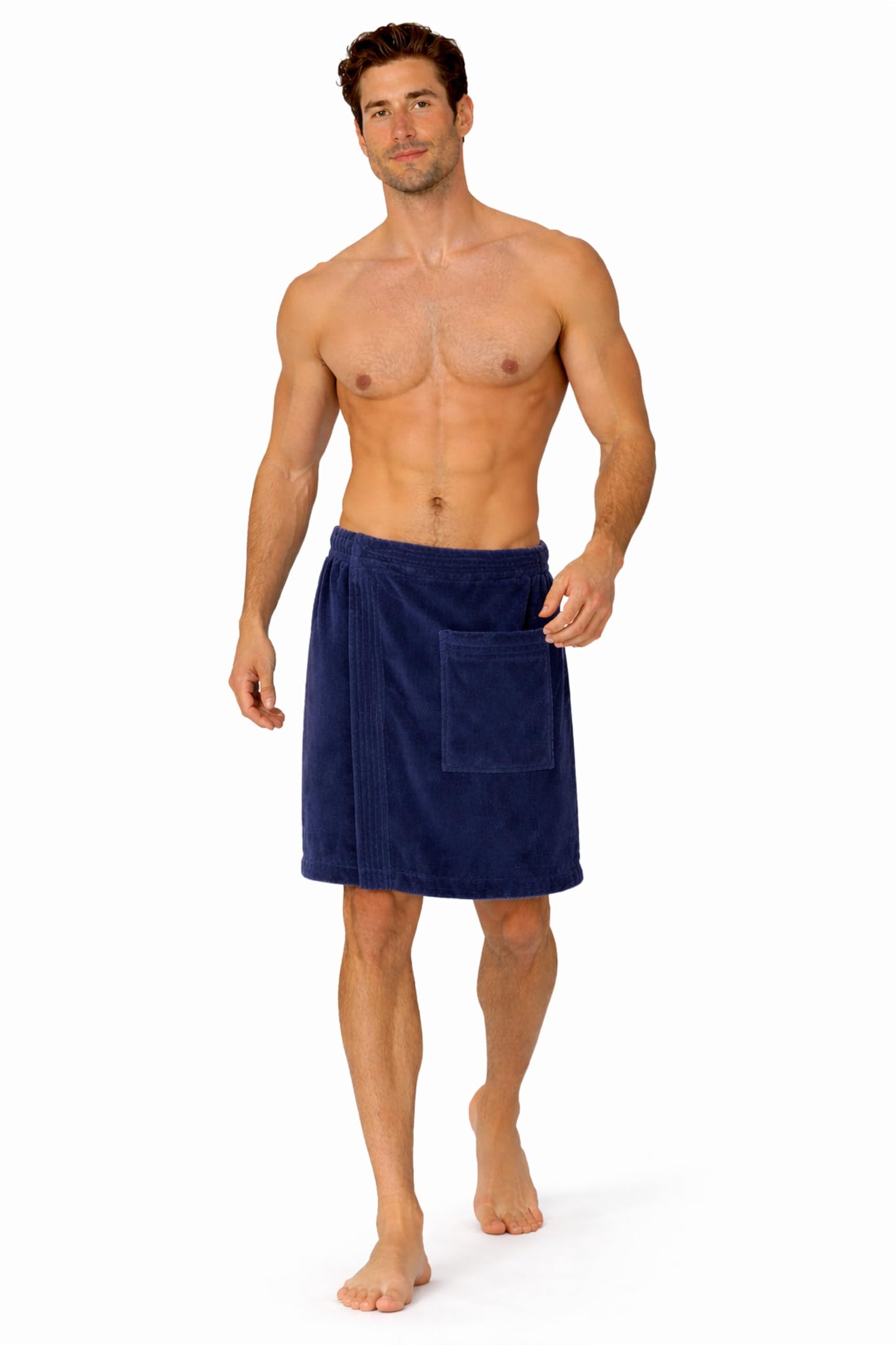 Turkish Cotton Terry Velour Adjustable Body Wrap Towel for Men (Navy Blue, One Size)
