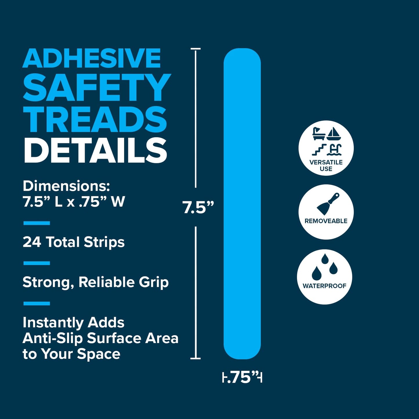 SlipX Solutions Adhesive Anti-Slip Safety Treads, Reliable Grip for Bathtubs & Showers, Safety Stickers, Showers, Pools, Boats, Stairs & More (24 Pieces, 7.5” x 0.75”, White)