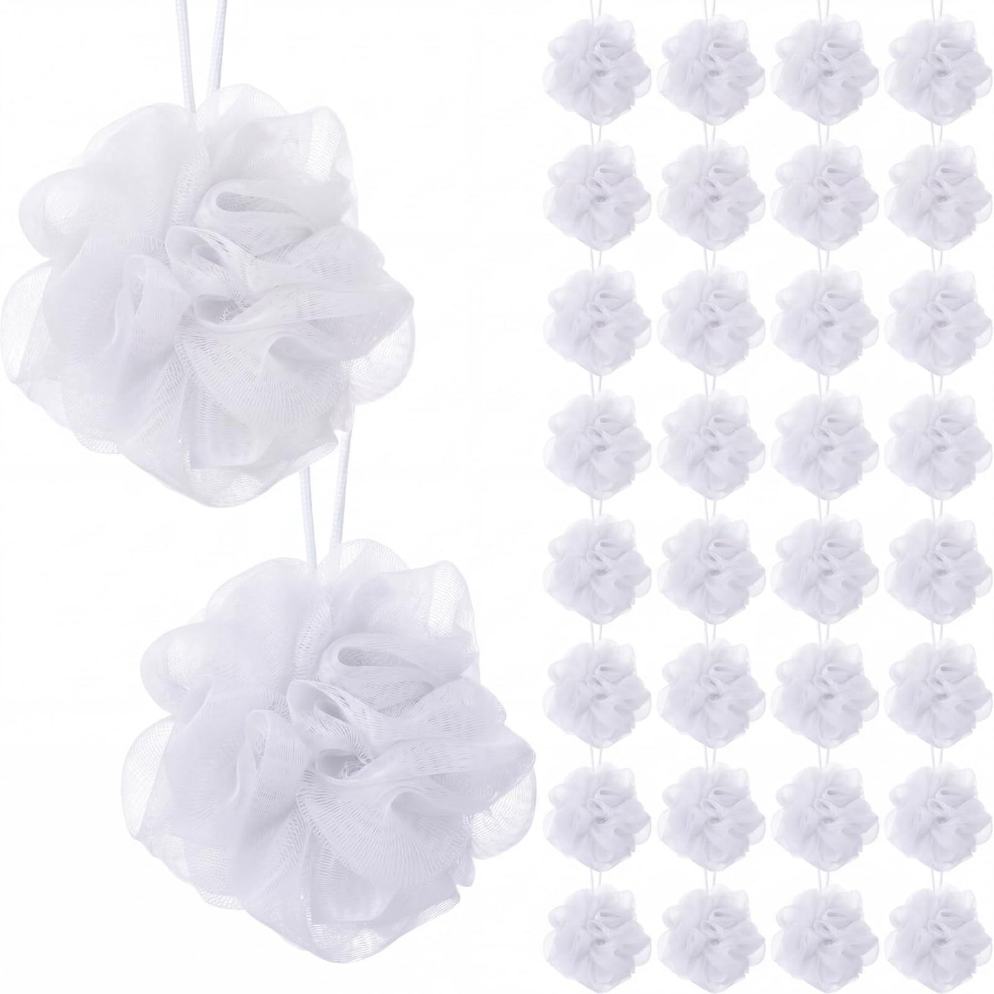 Sunnyray 200 Pcs Loofahs Bulk Bath Sponge Shower Luffas Exfoliating Body Scrubber Packs Soft Mesh Loofahs Balls Travel Cleaning Wash Puff Bathing Accessories for Women Men, 20g (Pure White)