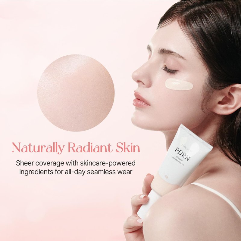 PDRN Collagen Tinted Moisturizer - Skincare-Infused Base with Rice PDRN & Peptides | 24H Glow, 10 Shades, 50ml