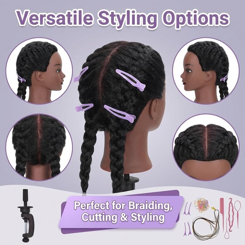 18 Inch 100% Real Hair Mannequin Head Training Head Manikin Cosmetology Doll Head for Hairdresser Practice Braiding Hair Styling with Clamp stand (18 -Inch)