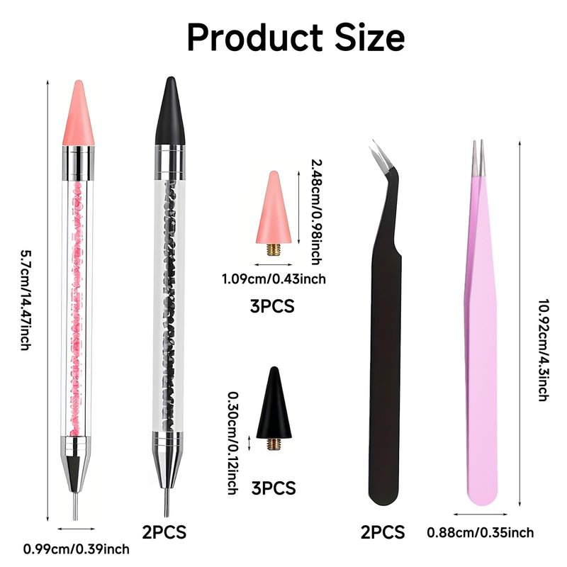 2PCS Rhinestone Picker Tool Dotting Pen - Rhinestone Picker Tool Set with 6 Wax Tips and 2 Tweezers, Gem Picker Pen Diamond Jewel Applicator, Rhinestone Tools Kit for Bedazzling DIY Nail Art