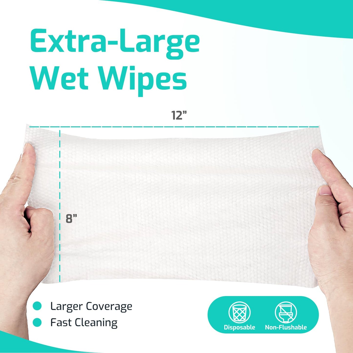 SUNKISS Trustplus Wet Wipes for Adult No Rinse, Extra Large 8”x12” Body Cleaning Washcloths for Elderly Incontinence & Cleansing, Unscented, 800 Count (16 Packs of 50)