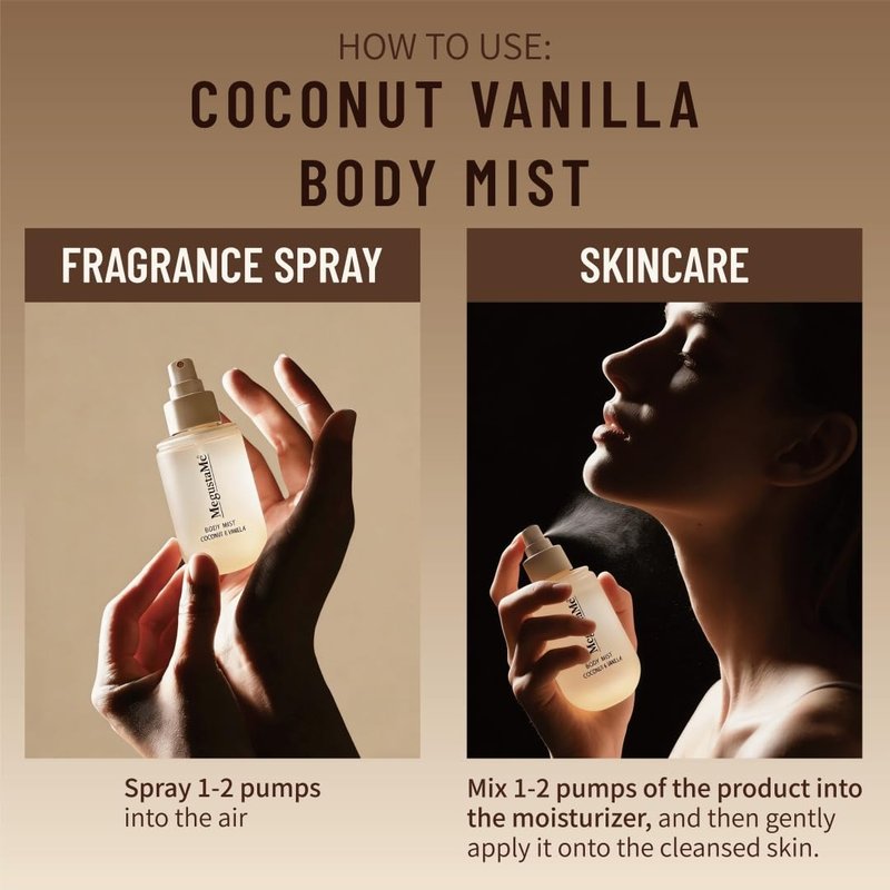 MegustaMe Coconut Vanilla Body Spray | Paraben-Free & Phthalate-Free | Long-Lasting Fresh Fragrance | coconut body spray | vanilla coconut perfumes for women, 3.38 fl oz (100ml)