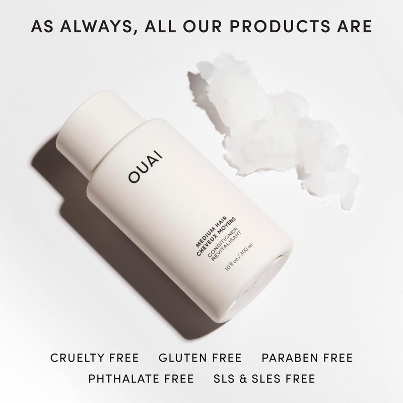 OUAI Medium Conditioner - Hydrating Hair Conditioner with Coconut Oil, Babassu Oil, and Keratin - Strengthens, Repairs and Adds Shine - Paraben and Phthalate Free Hair Care Products (10 Oz)