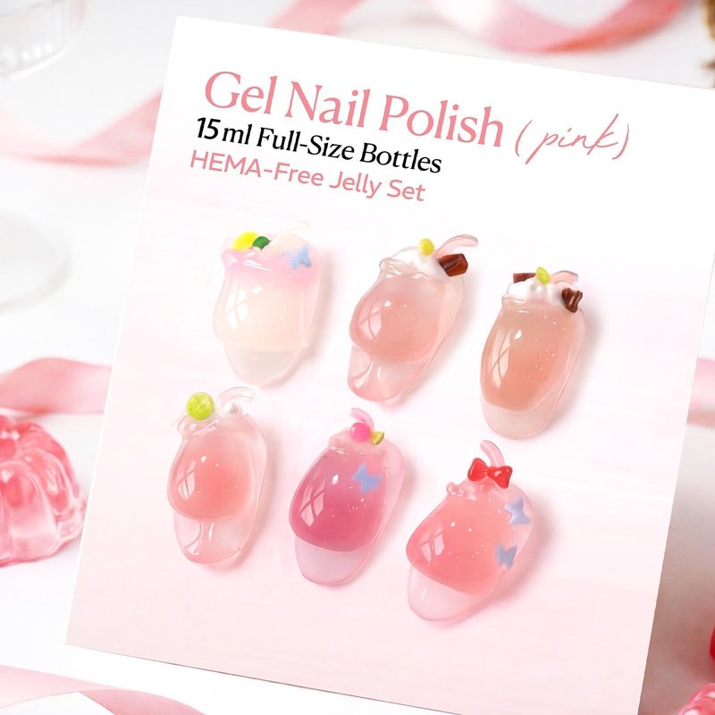 AZUREBEAUTY 6 Colors 15ml HEMA Free Jelly Purera Gel Nail Polish Set, Same Color Bottles, Soak Off UV LED Gel Polish Kit Nail Art for DIY at Home Manicure Salon Gifts, Milky White Pink Neutral Sheer