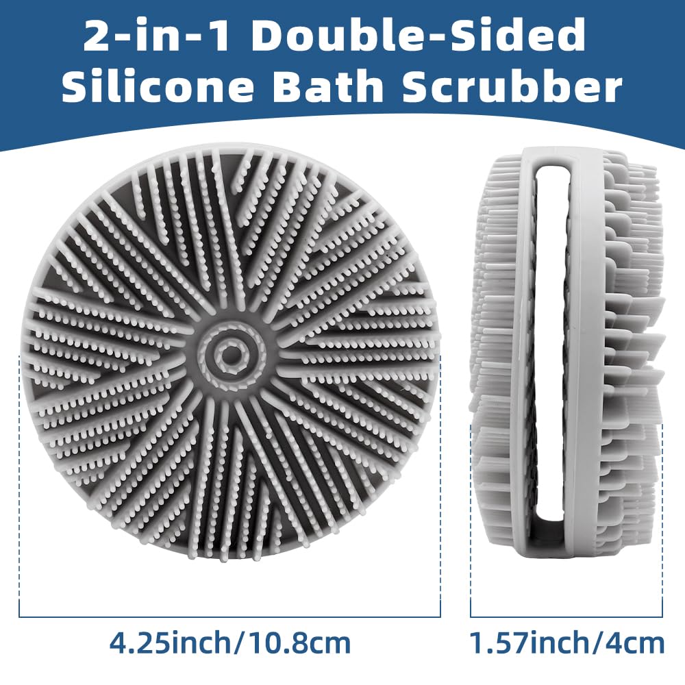 Silicone Body Scrubber, 2pcs Dual-Sided Silicone Loofah 2-in-1 Silicones Shower Scrubbers Exfoliating Body Scrubber for Women Men Soft Silicones Bath Shower Brush for All Skin Lather Well (Pink&Gray)