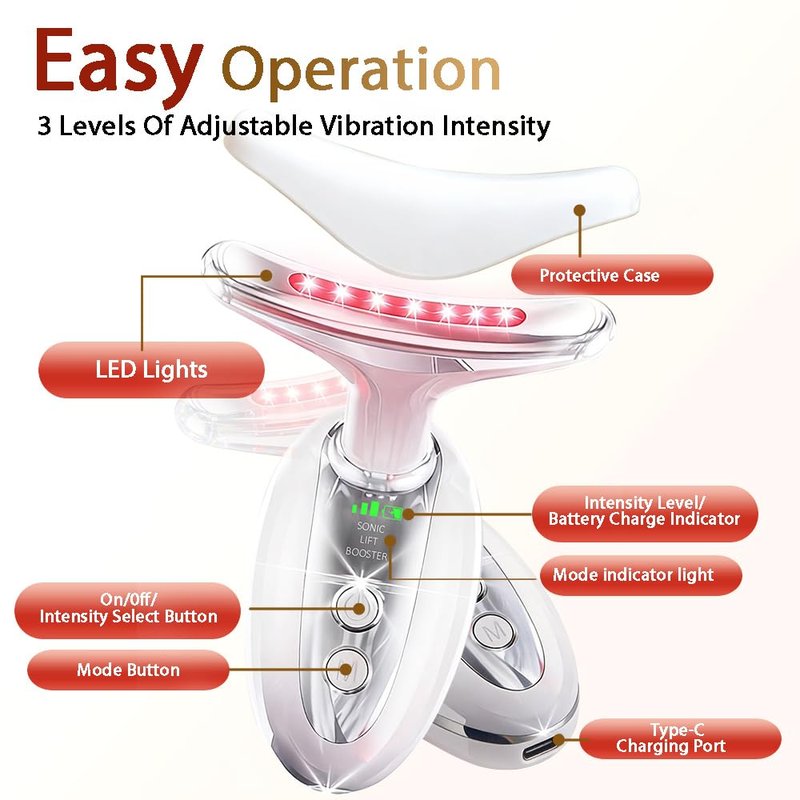CerviCalm Red Light Face and Neck Beauty Device,3-in-1 Facial Massager Tool with LED, Heat & Vibration, with 5D Activation Serum & 5D Collagen Jelly for Skin Tightening & Lifting & Lymphatic Drainage
