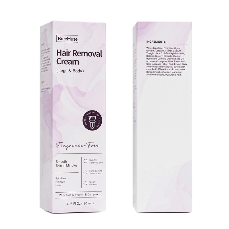 BreeMuse Hair Removal Cream for Women, Painless Depilatory Cream for Legs, Bikini Line & Underarms, Fast 5-10 Minute Body Hair Remover for Sensitive Skin with Moisturizing & Smoothing Formula