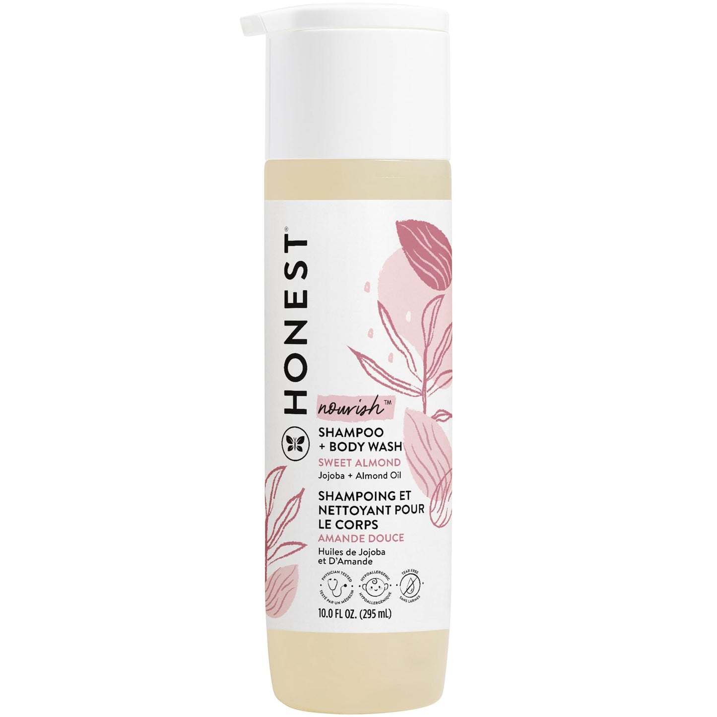 The Honest Company 2-in-1 Cleansing Shampoo Body Wash Gentle for Baby, Naturally Derived Tear-free Hypoallergenic Sweet Almond Nourish 10 fl oz