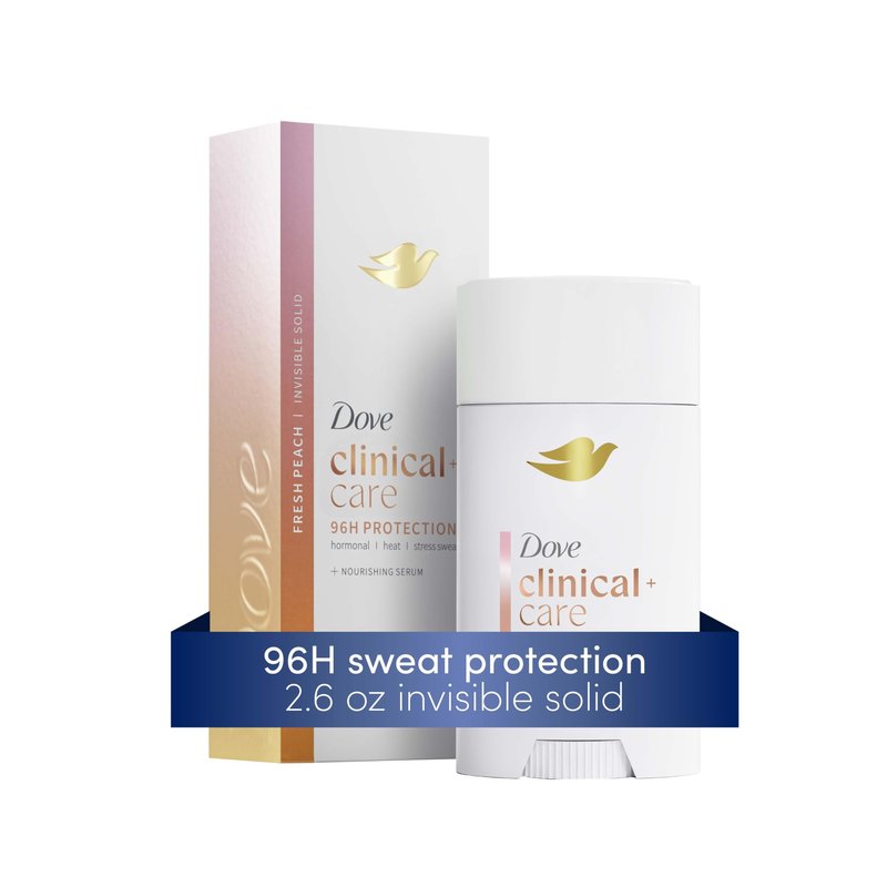 Dove Clinical + Care Antiperspirant Deodorant Invisible Solid Stick for Women Fresh Peach with Nourishing Serum 2.6 oz