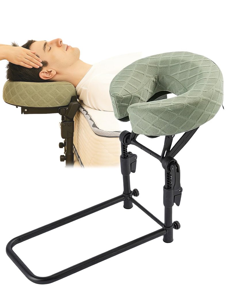 ivebed Massage Headrest for Bed, Adjustable Height Memory Foam Head Holder with Washable Pillow Cover, Portable Home Comfort Face Down Cradle Kit for Rest Neck Shoulder at Mattress (Green)