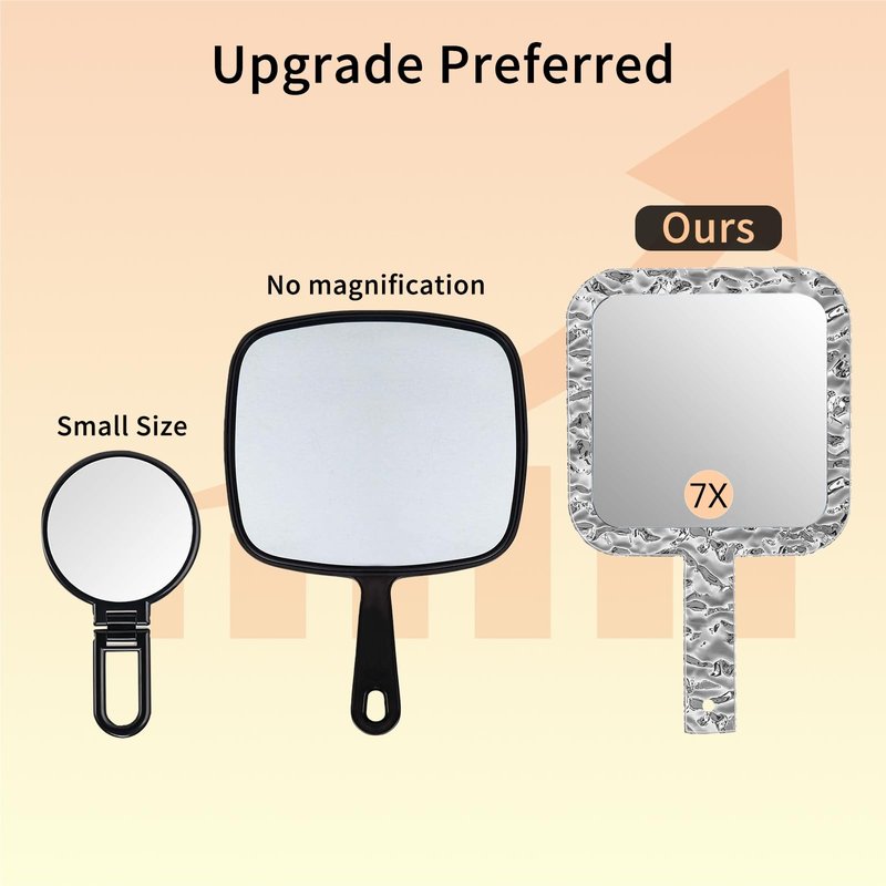 Famihomii Dual-Sided Hand Mirror, Handheld Mirror with 1X/7X Magnification, Hand Mirror with Handle, 10.0" x 6.1", Lightweight & Durable, Portable & Hangable for Makeup, Shaving - Chorme