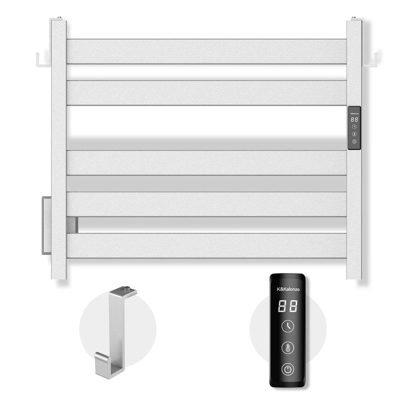 K&KALONZO Towel Warmer for Bathroom, Wall-Mounted 5-Bar Heated Towel Rack with Built-in Timer, Waterproof Electric Towel Heater, Support Plug-in and Hardwired, Brushed, EL18S